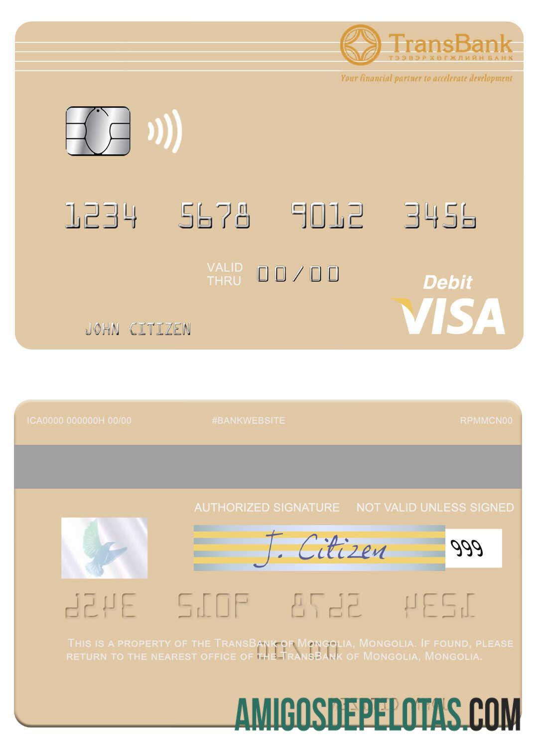 Mongolia TransBank Of Mongolia Visa Debit Card download for verification